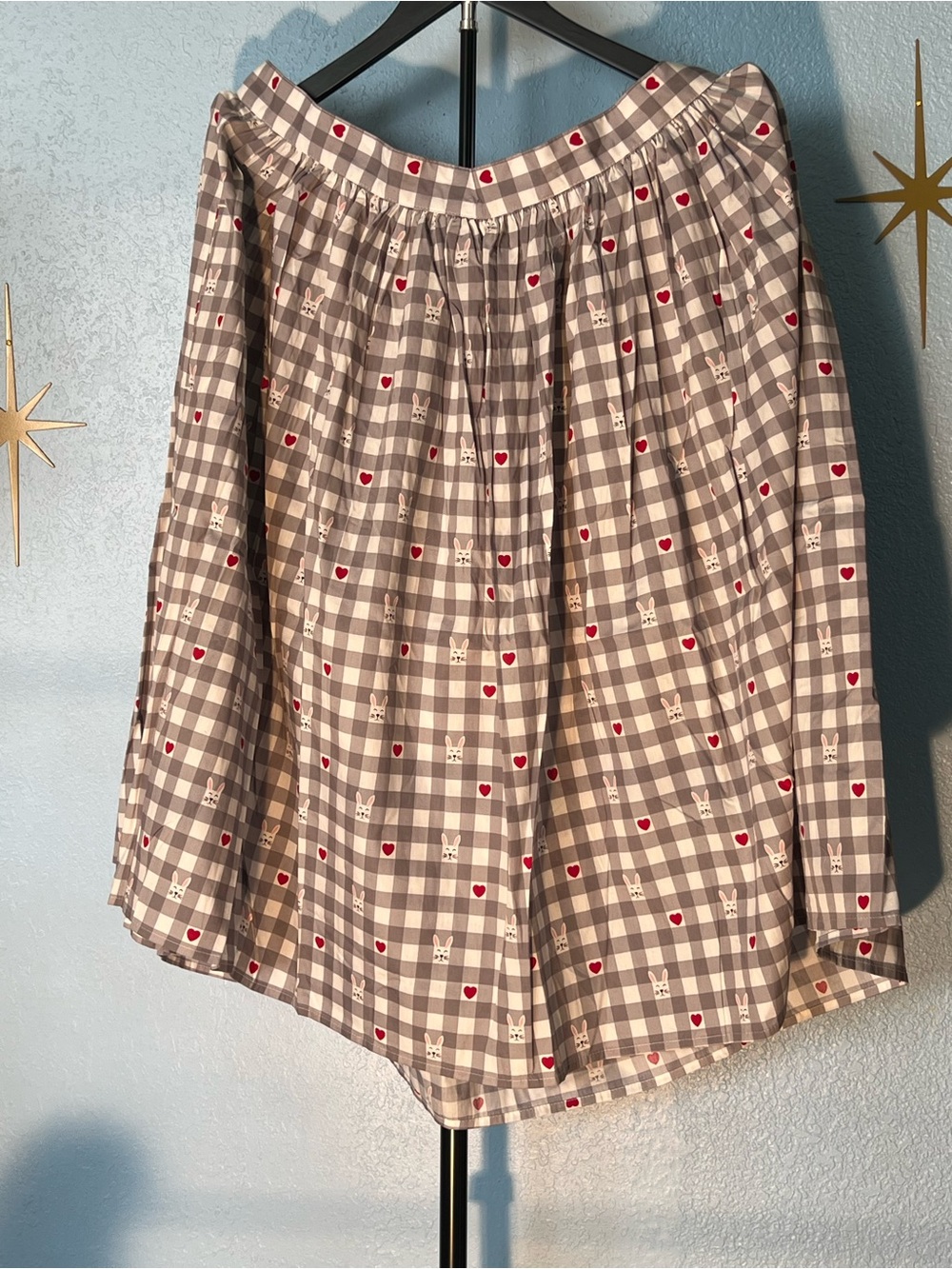 Hell Bunny Cute Gray Gingham Skirt with Red Heart Accent